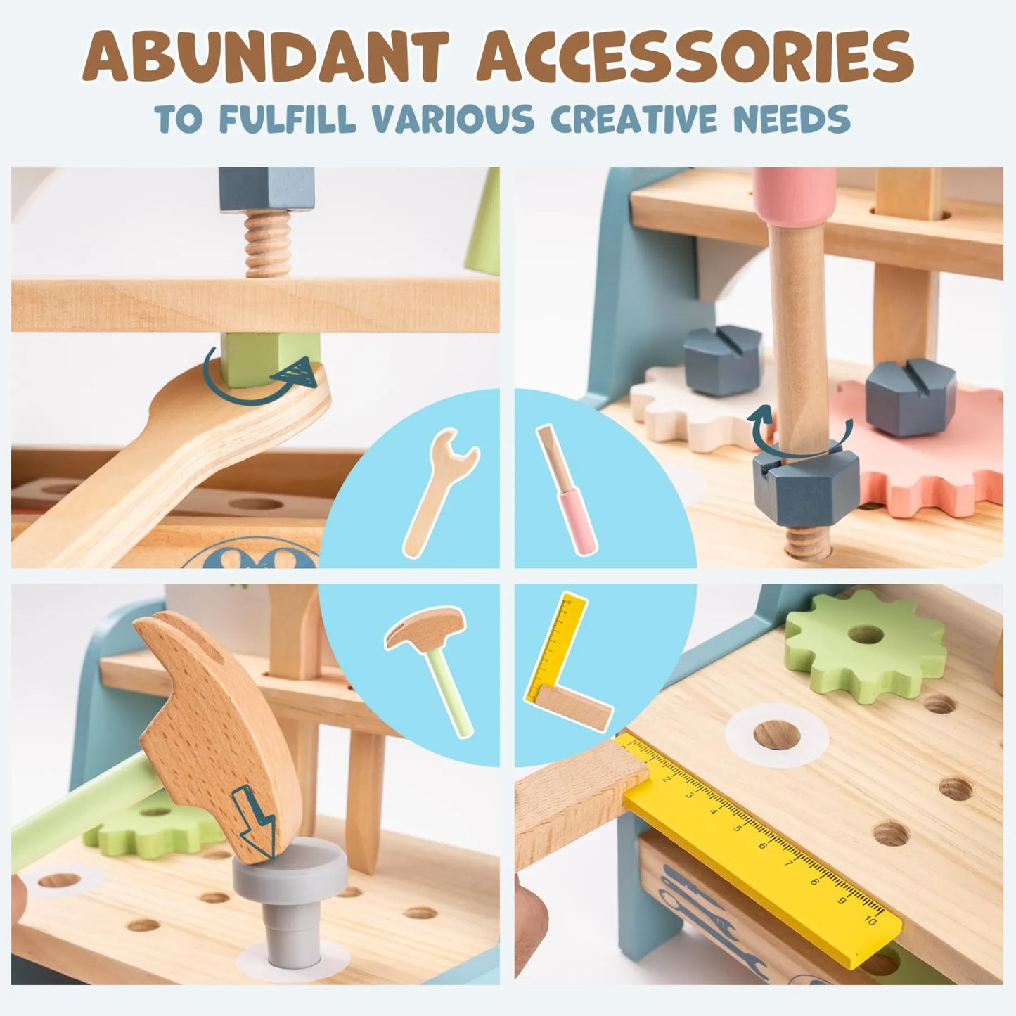 Set di mini banco da lavoro in legno per attrezzi da gioco ROBUD