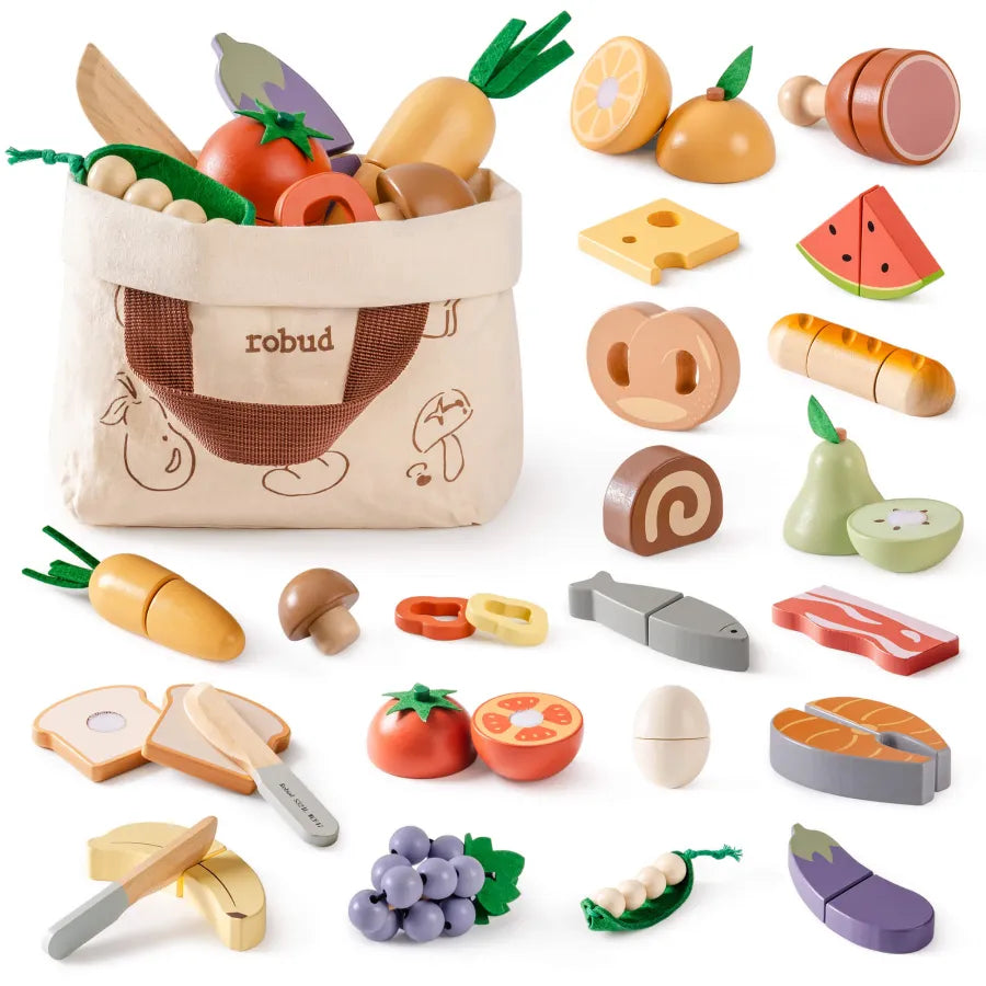 ROBUD Set da gioco per cibo da tagliare in legno 4 in 1
