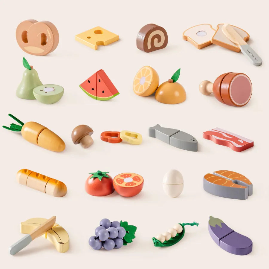 ROBUD Set da gioco per cibo da tagliare in legno 4 in 1