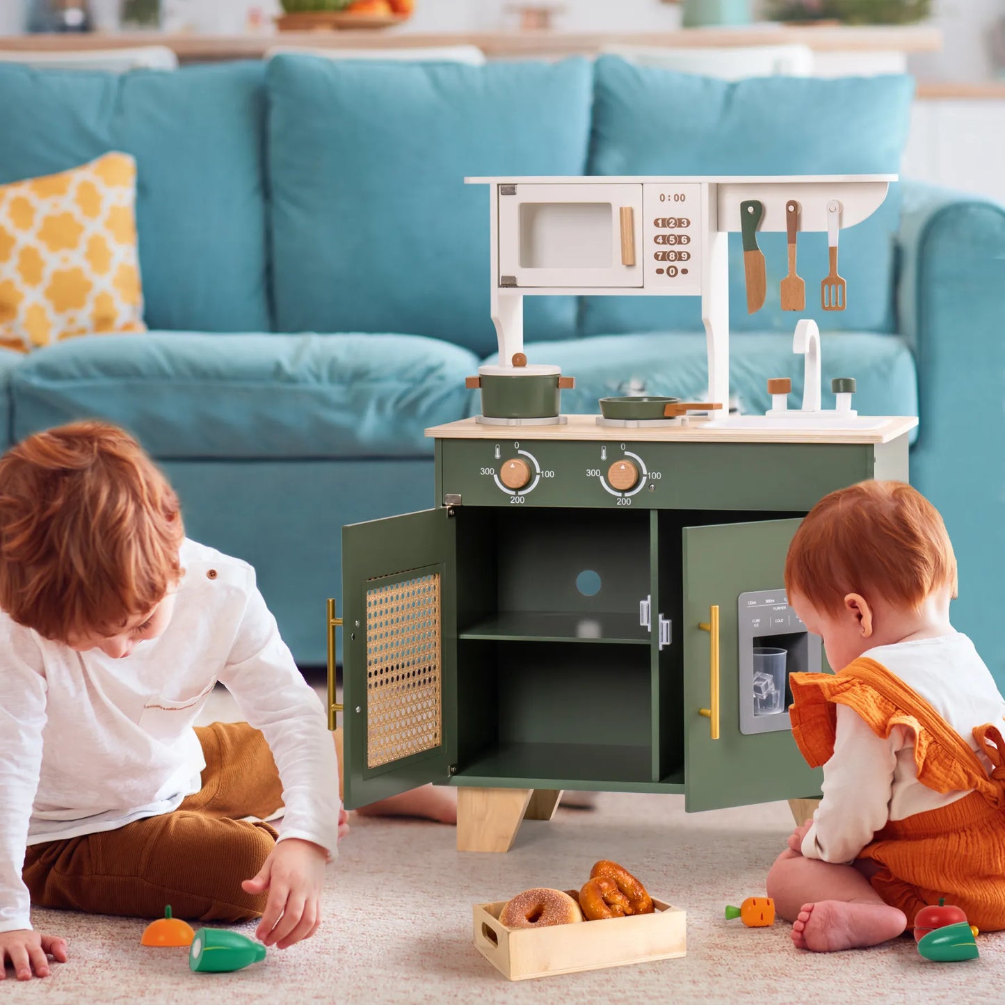 ROBUD Set di Giocattolo da Cucina in Legno per Bambini - Verde Vintage