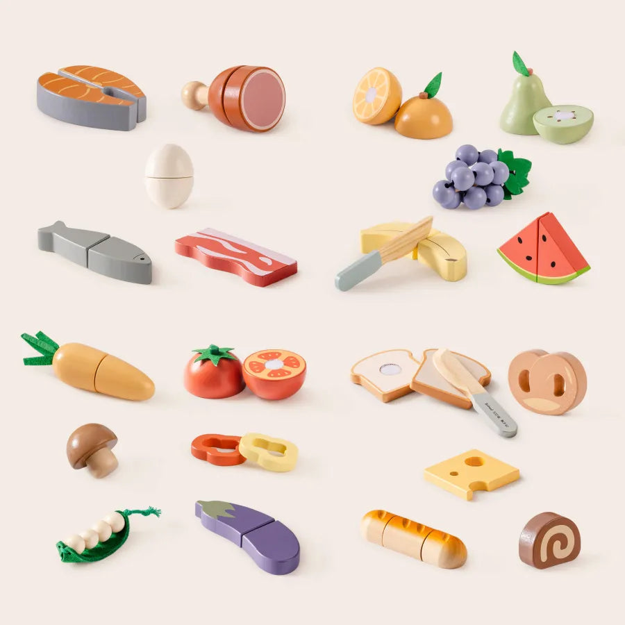 ROBUD Set da gioco per cibo da tagliare in legno 4 in 1