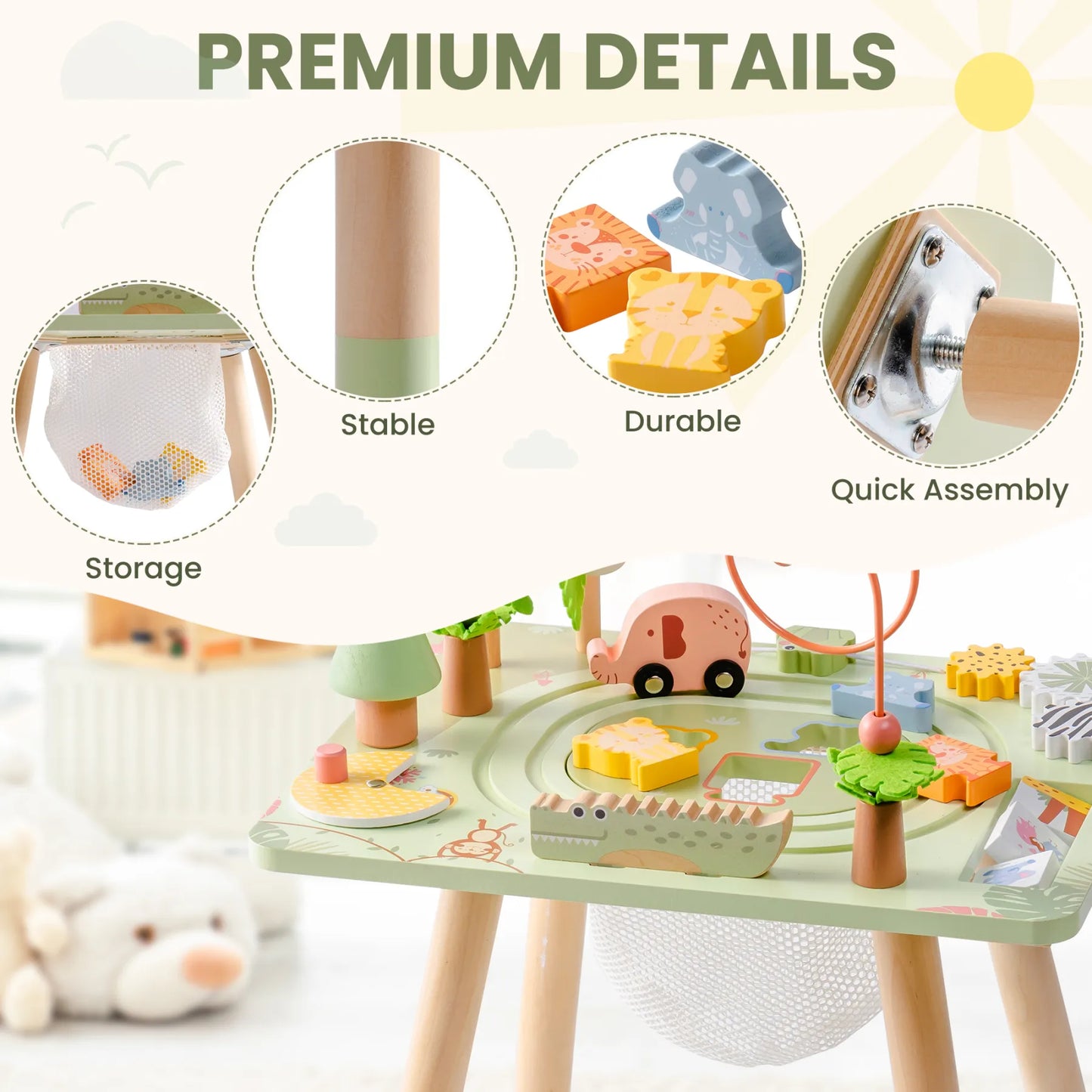 Tavolo da gioco in legno ROBUD 11 in 1 con tema foresta pluviale