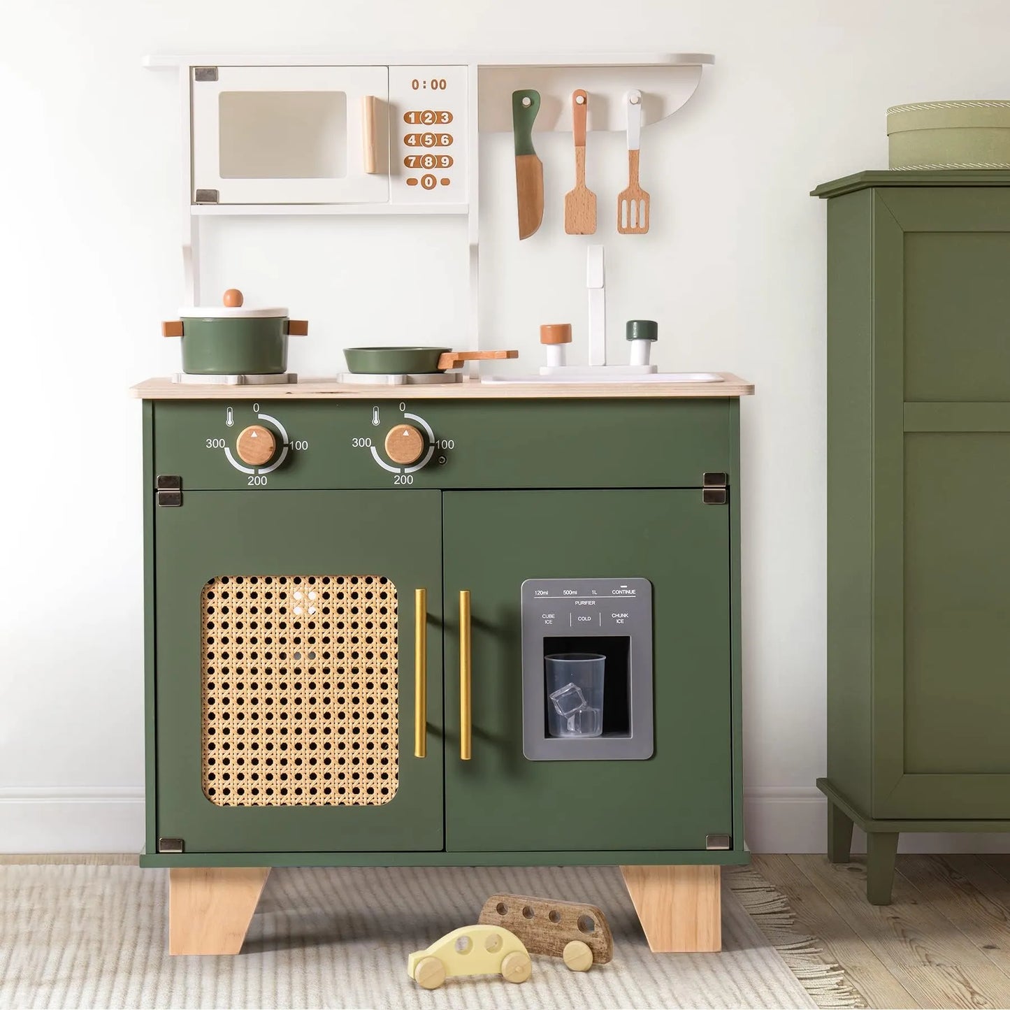 ROBUD Set di Giocattolo da Cucina in Legno per Bambini - Verde Vintage