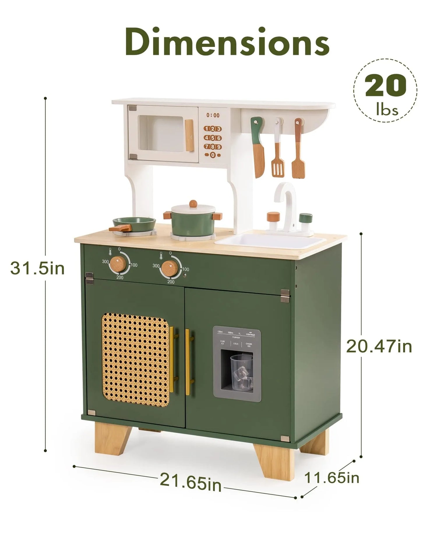 ROBUD Set di Giocattolo da Cucina in Legno per Bambini - Verde Vintage