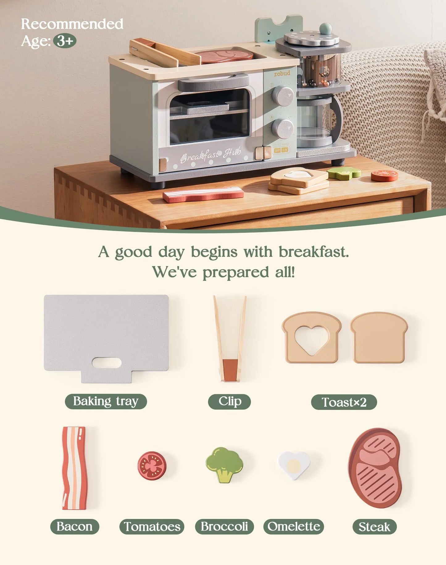 Set per la colazione in legno - Verde menta Robud