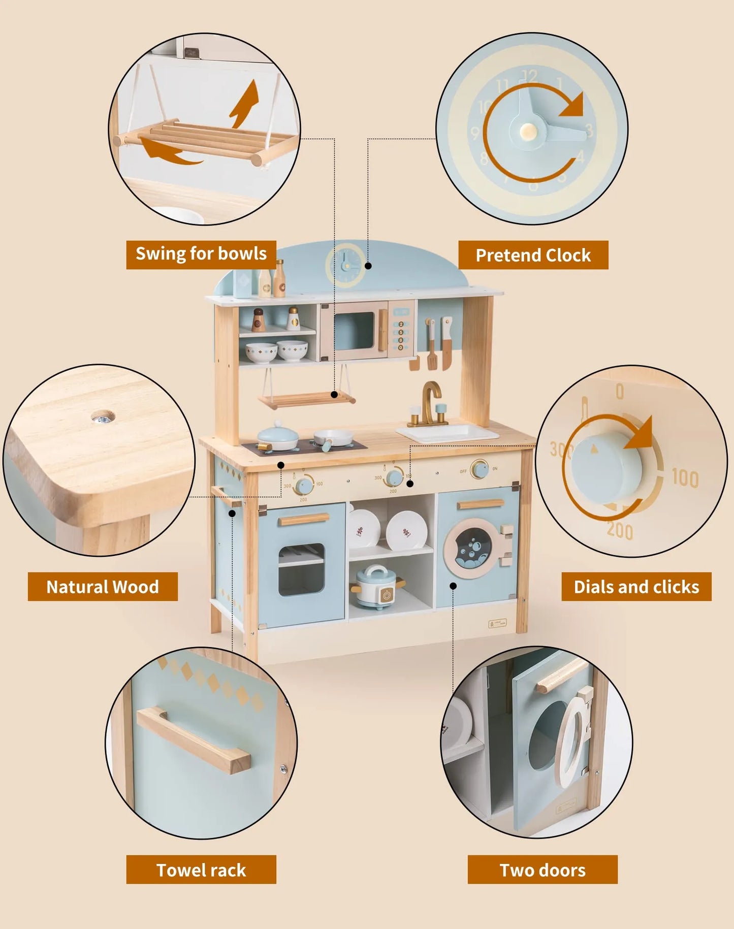 Dream-ROBUD Cucina da gioco in legno per bambini