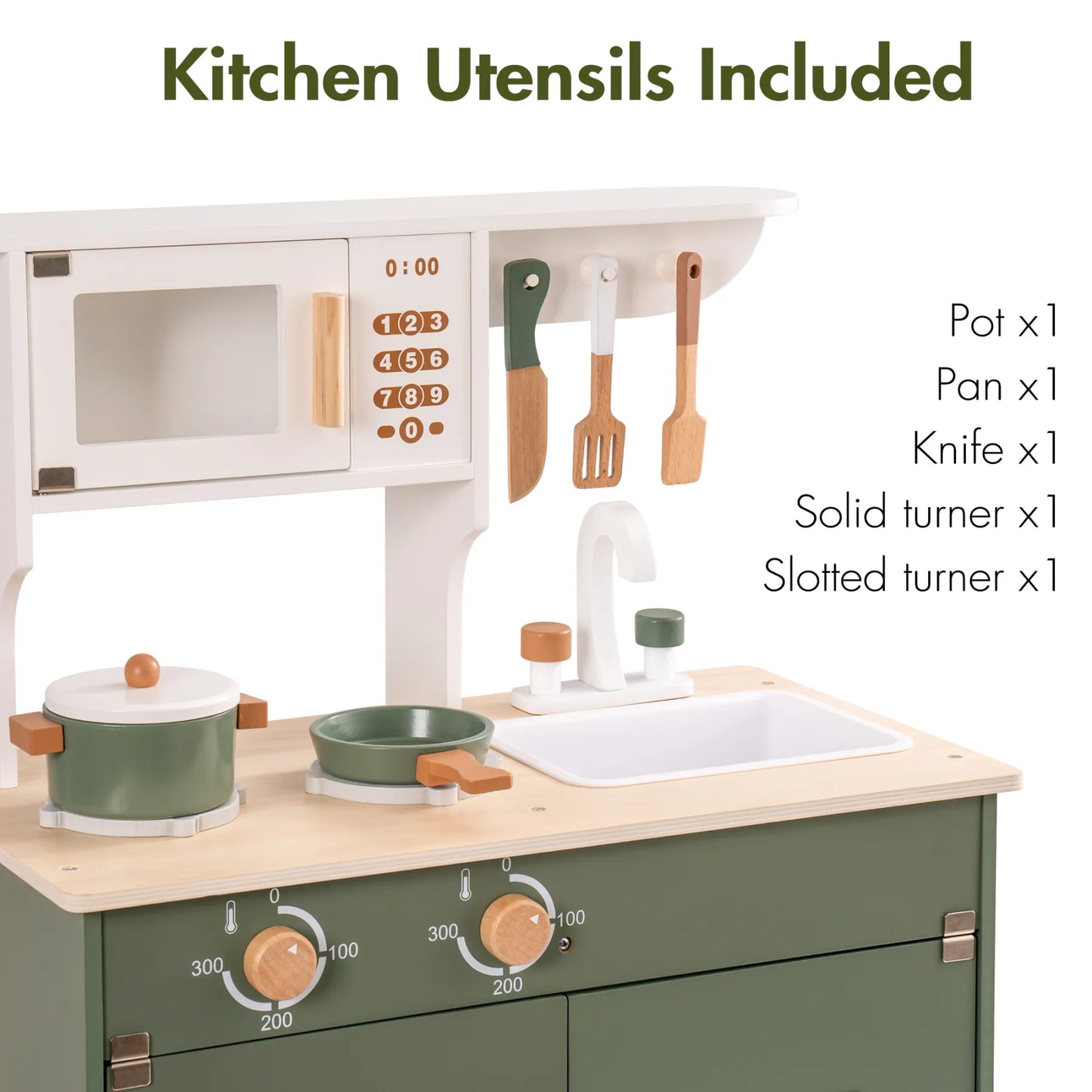 ROBUD Set di Giocattolo da Cucina in Legno per Bambini - Verde Vintage