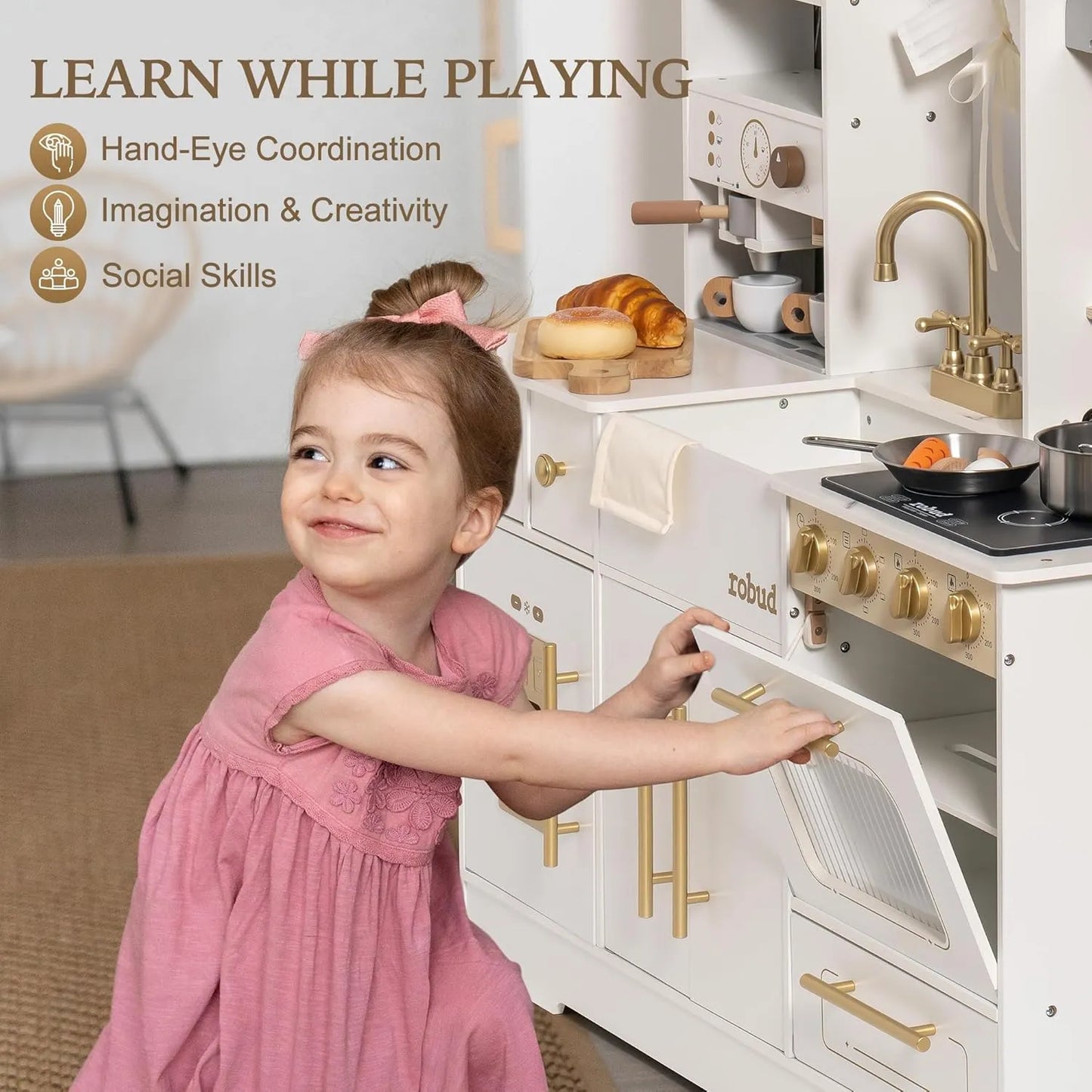 Cucina giocattolo moderna ROBUD per bambini - Bianca